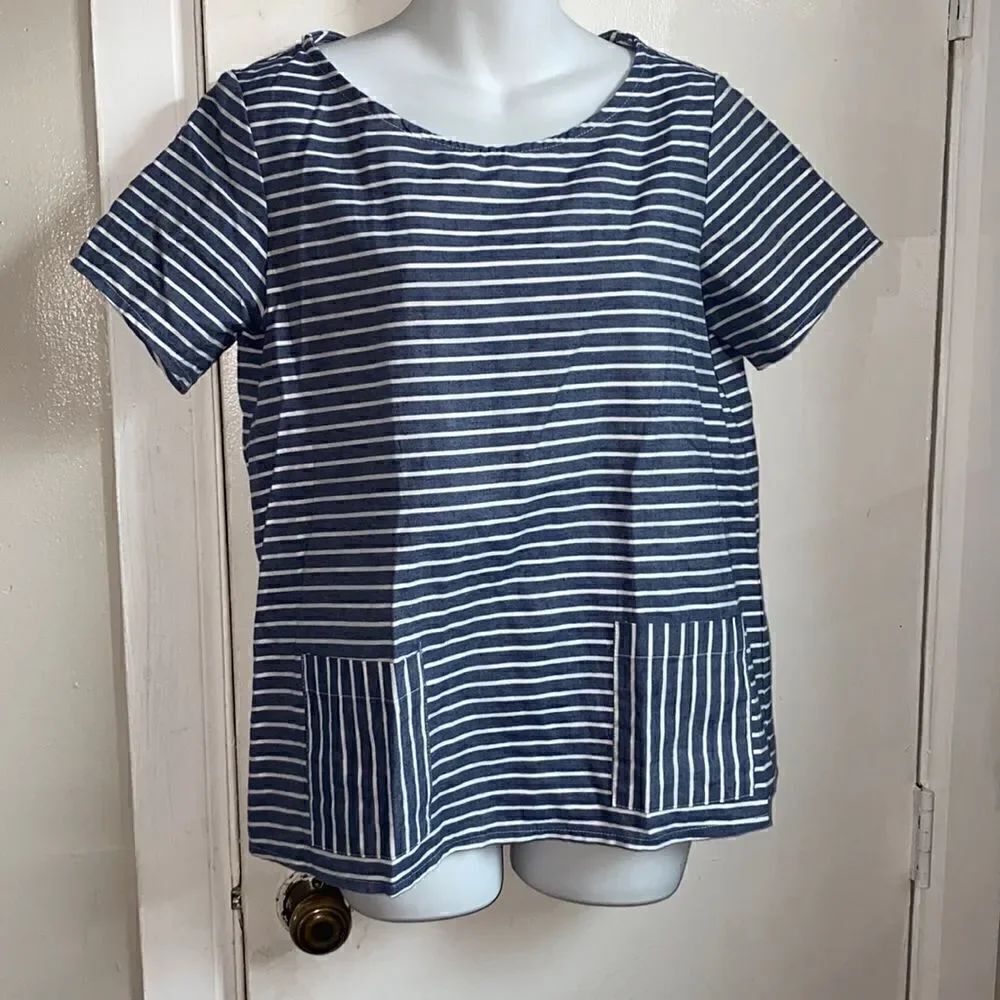 ALEX + ALEX Blue and White stripe Flax Top-S
